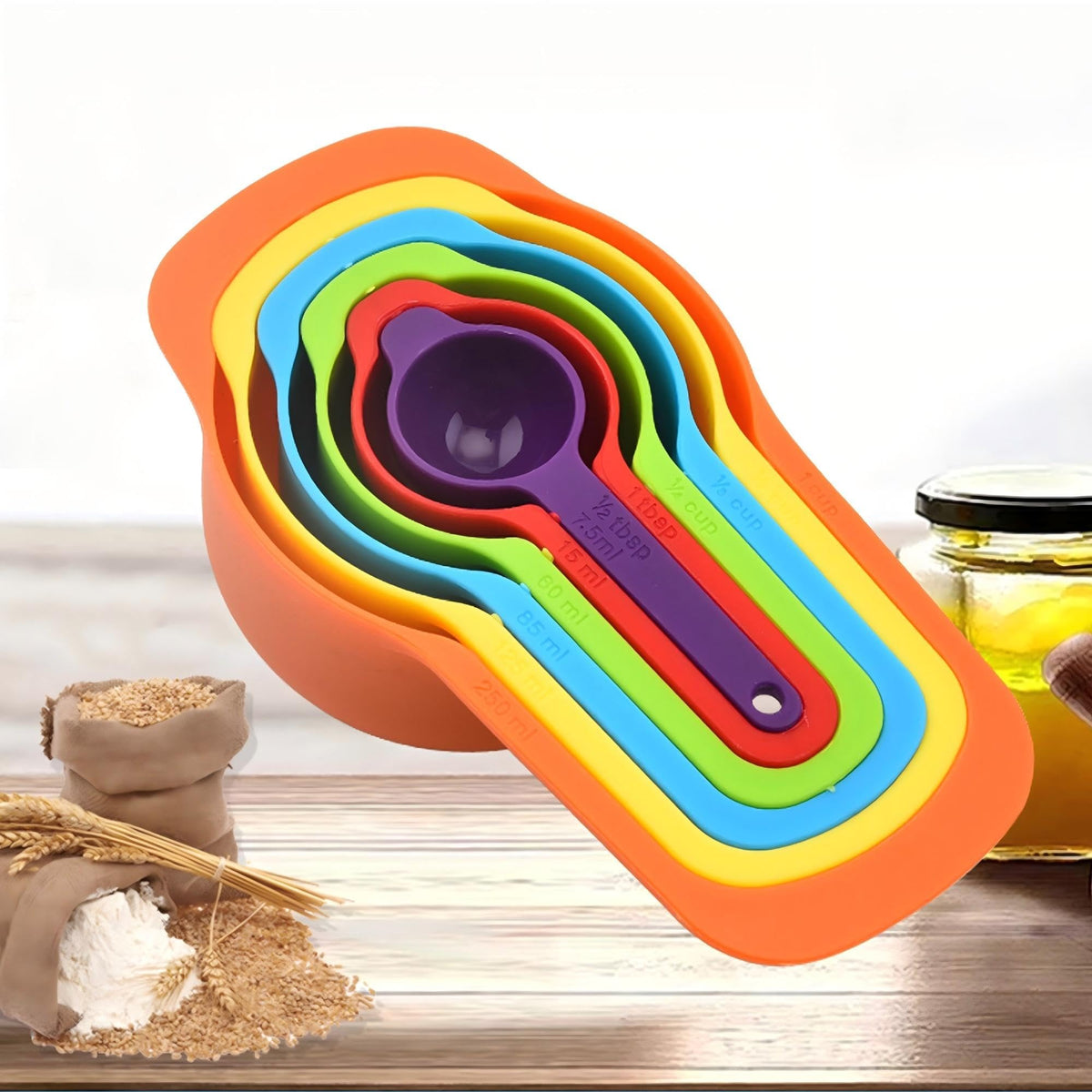 Measuring Cup And Spoon Set - 6Pcs (random colors)
