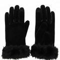 Women's & Girls Black Winter Velvet Gloves with Fur Cuff – Warm Soft Hand Gloves (1 Pair)